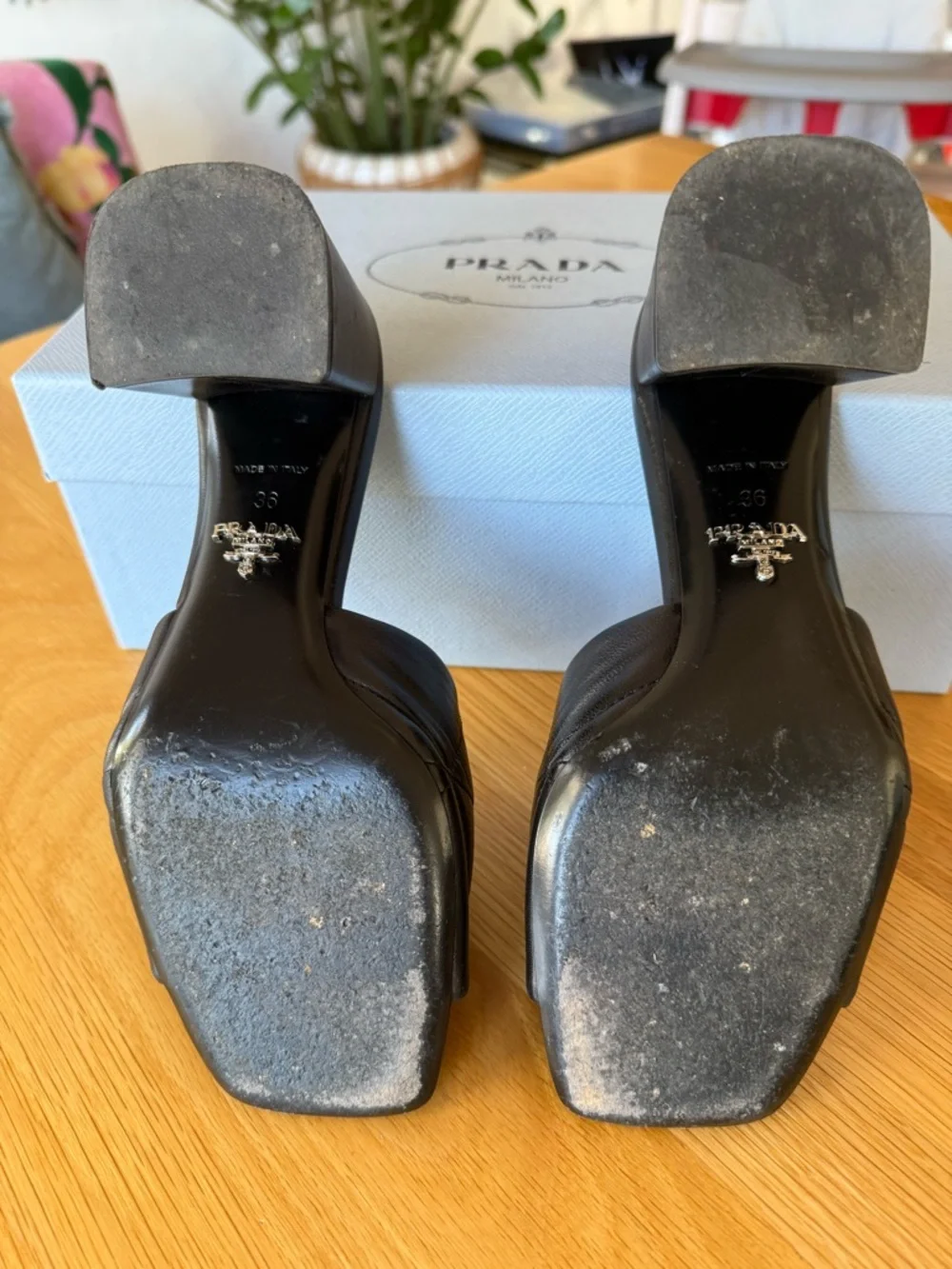 Prada Black Quilted Leather Square-Toe Heel Mules - Picture 9 of 11
